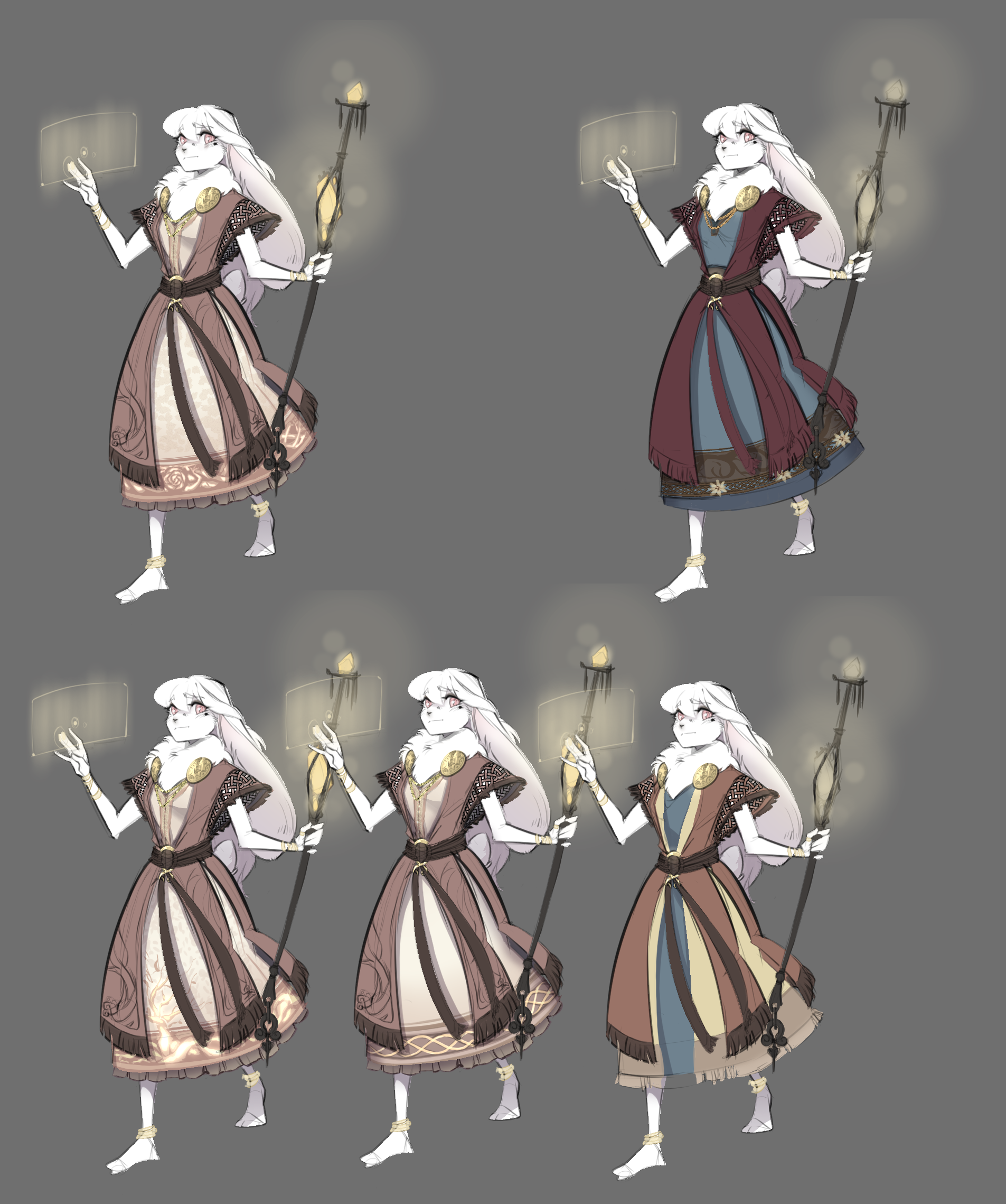 Several different versions of the first drawings with different color and design alterations.